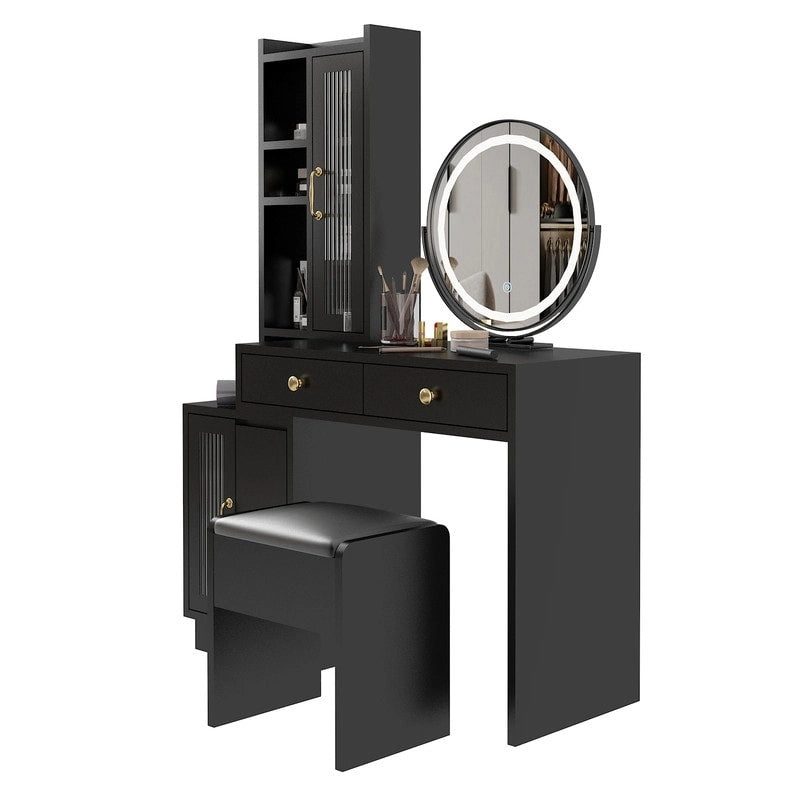 Coiffeuse avec multiprise et miroir LED à trois tons