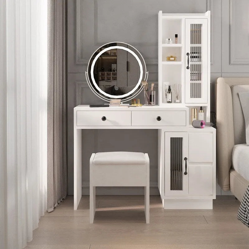 Coiffeuse avec multiprise et miroir LED à trois tons