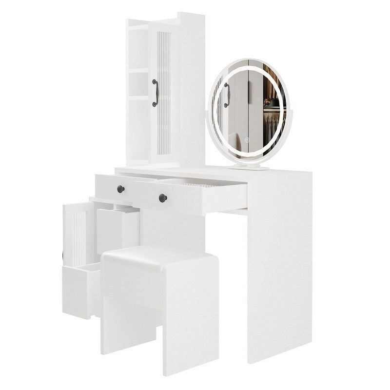 Coiffeuse avec multiprise et miroir LED à trois tons