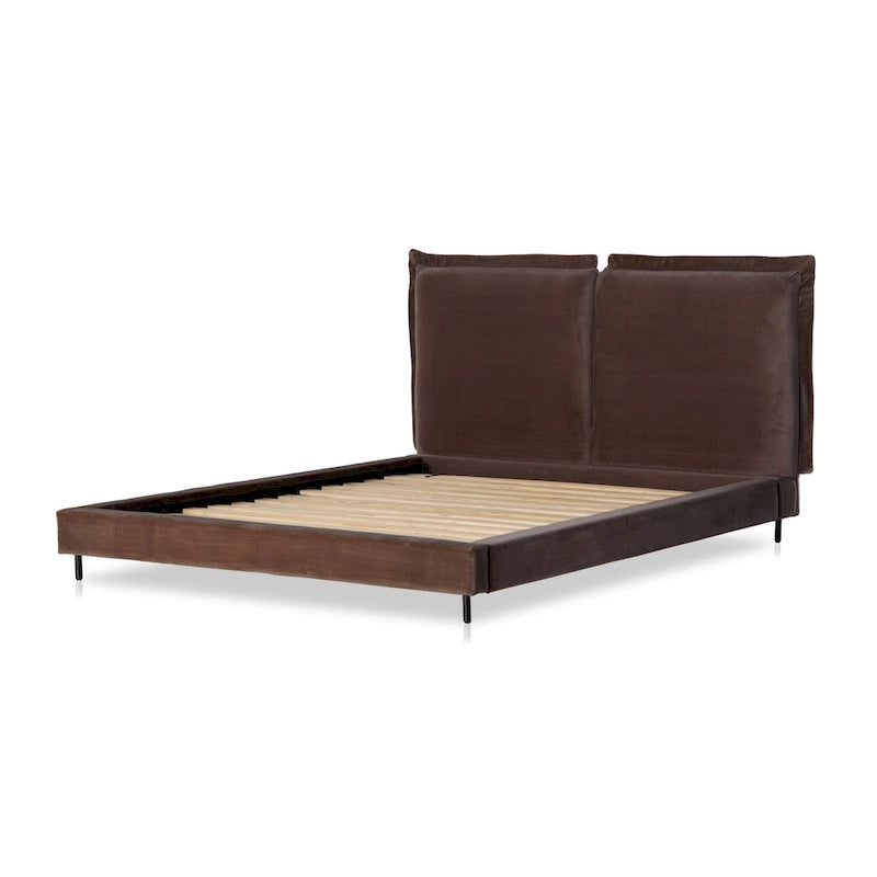 Lit rembourré bas avec tête de lit oreiller surdimensionnée pour chambre moderne et douillette