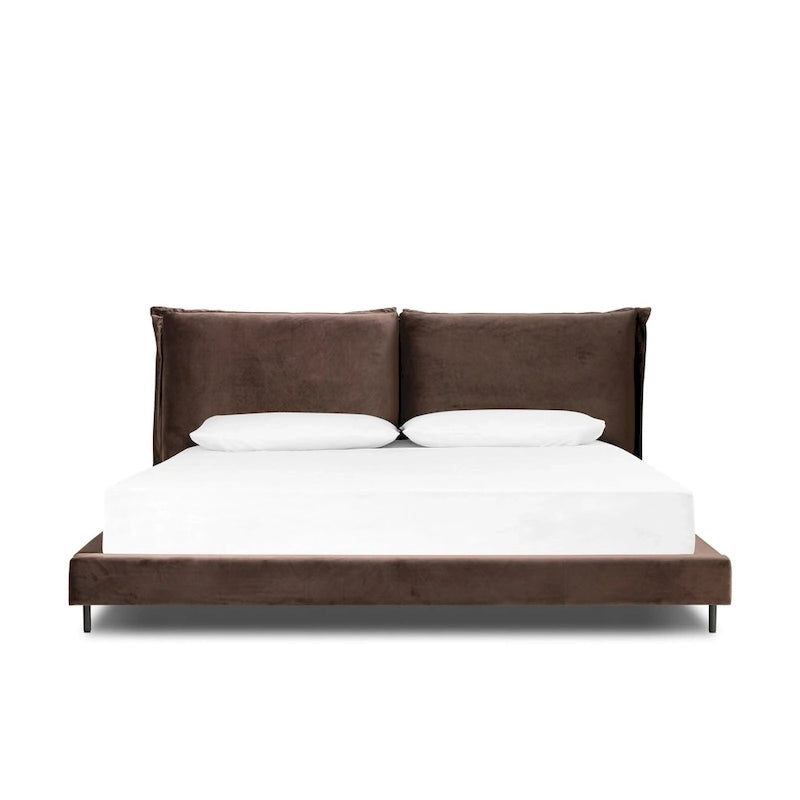 Lit rembourré bas avec tête de lit oreiller surdimensionnée pour chambre moderne et douillette