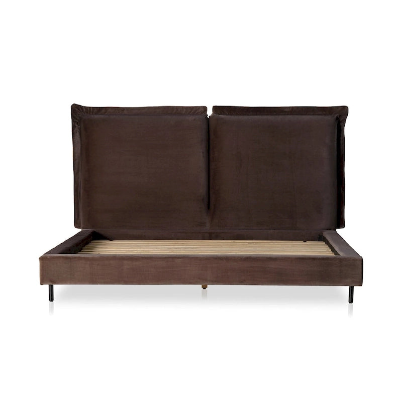 Lit rembourré bas avec tête de lit oreiller surdimensionnée pour chambre moderne et douillette