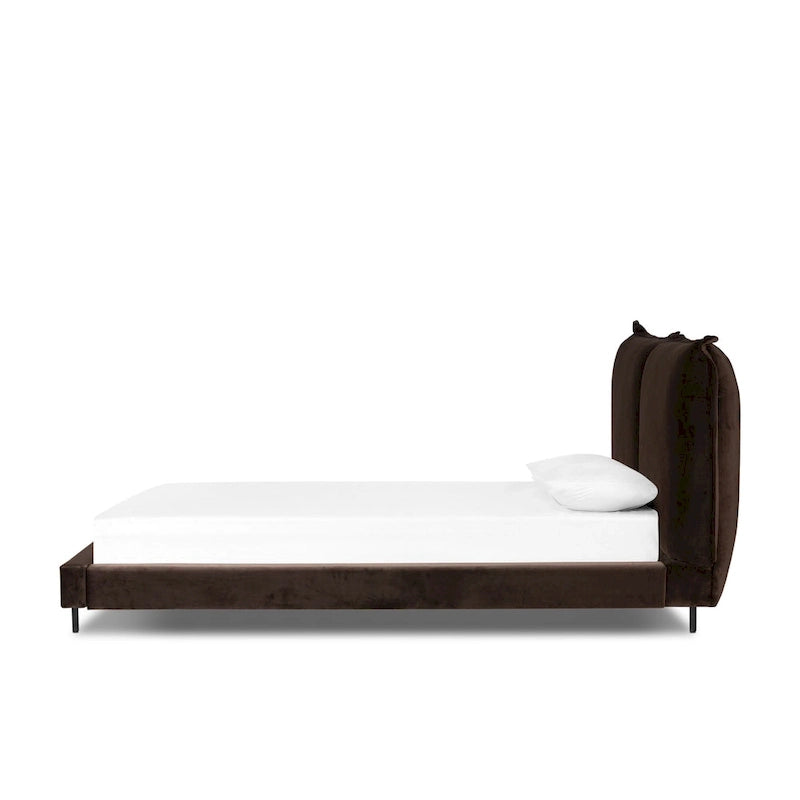 Lit rembourré bas avec tête de lit oreiller surdimensionnée pour chambre moderne et douillette