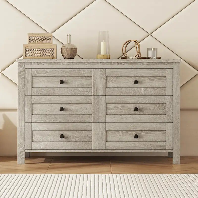 Retro Farmhouse Style Wooden Dresser with 6 Drawers, Storage Cabinet for Bedroom