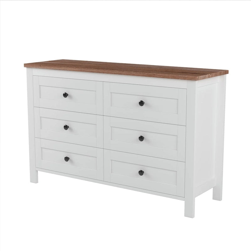 Retro Farmhouse Style Wooden Dresser with 6 Drawers, Storage Cabinet for Bedroom