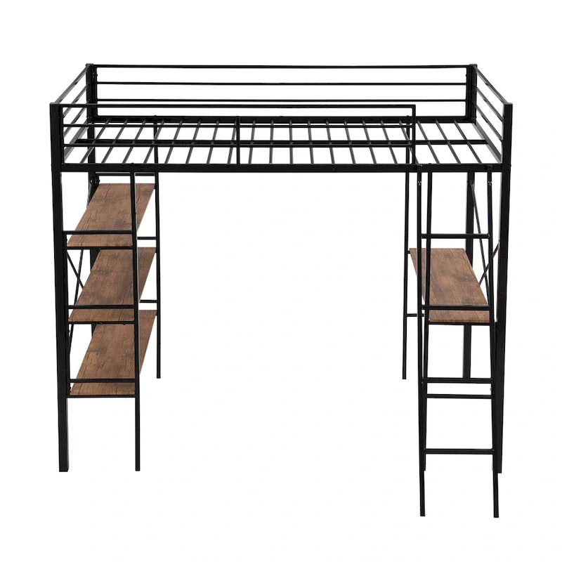 Lit mezzanine en métal pour lits jumeaux avec étagères et bureau