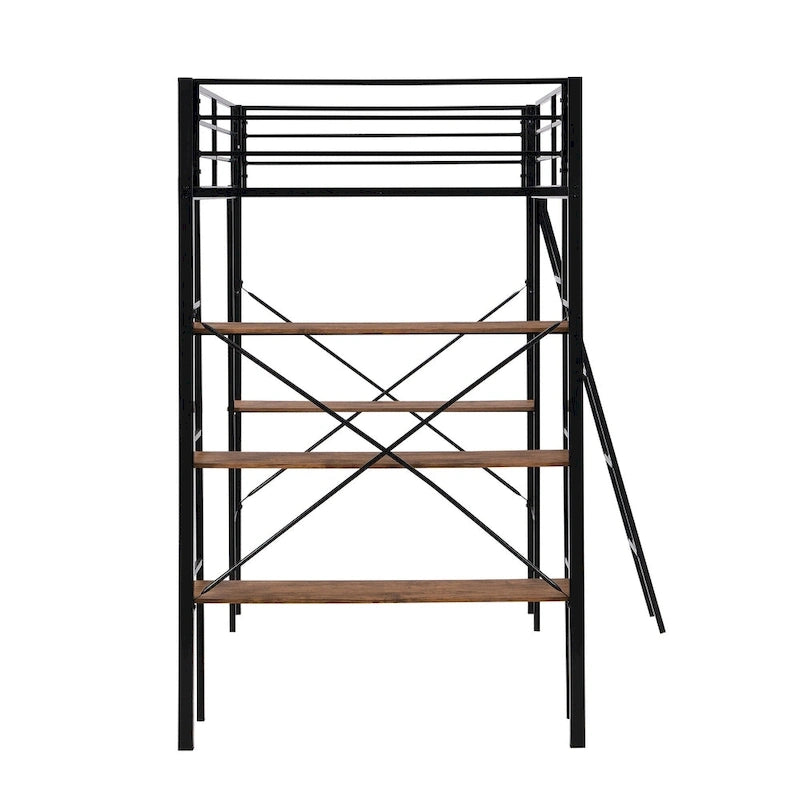 Lit mezzanine en métal pour lits jumeaux avec étagères et bureau