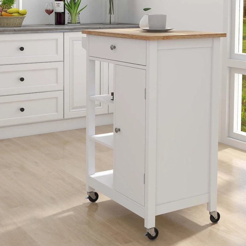 Îlot de cuisine roulant blanc avec porte-serviettes