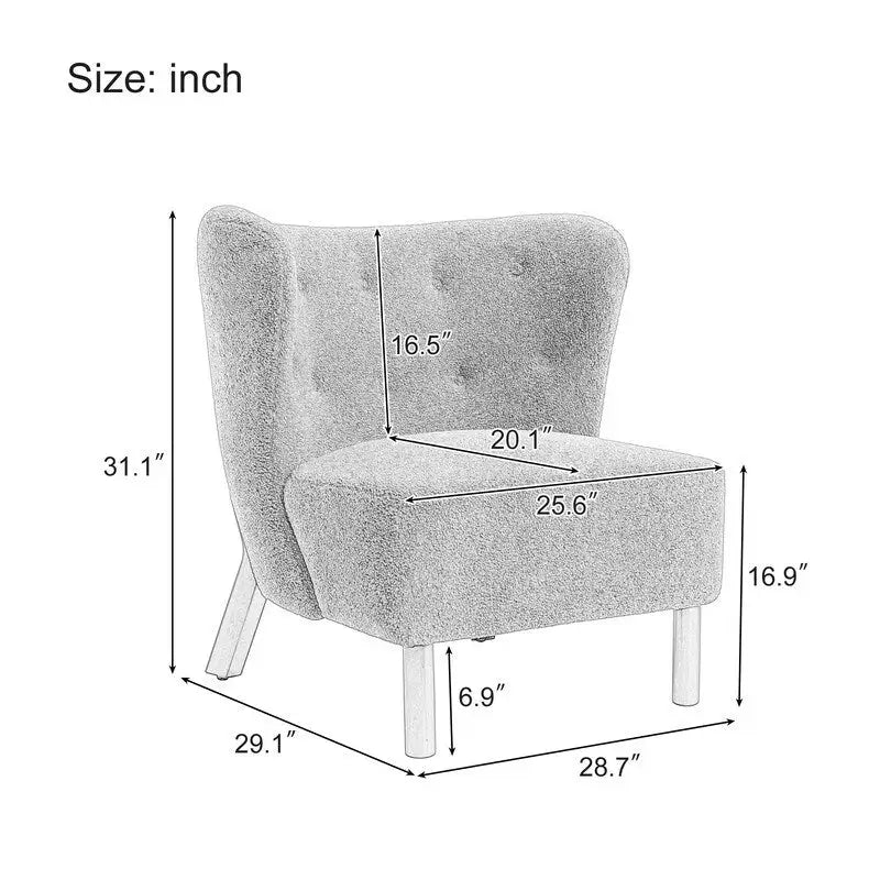 Fauteuil d'appoint, Fauteuil sans accoudoirs rembourré en peau d'agneau Sherpa, Fauteuil simple avec pieds en bois, Fauteuil de lecture moderne pour salon