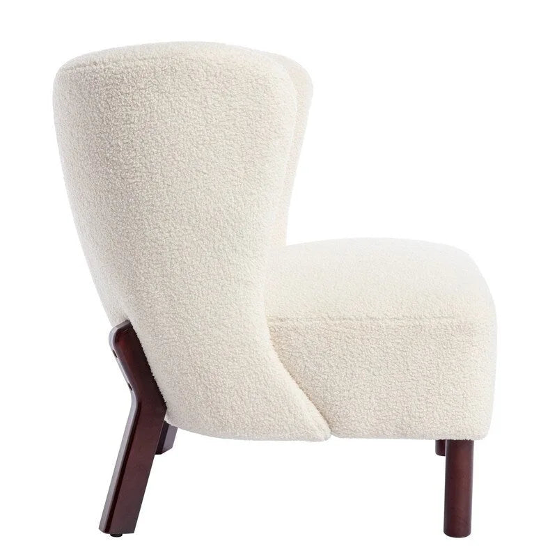 Fauteuil d'appoint, Fauteuil sans accoudoirs rembourré en peau d'agneau Sherpa, Fauteuil simple avec pieds en bois, Fauteuil de lecture moderne pour salon
