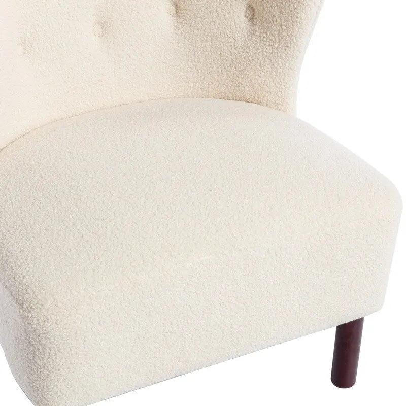 Fauteuil d'appoint, Fauteuil sans accoudoirs rembourré en peau d'agneau Sherpa, Fauteuil simple avec pieds en bois, Fauteuil de lecture moderne pour salon