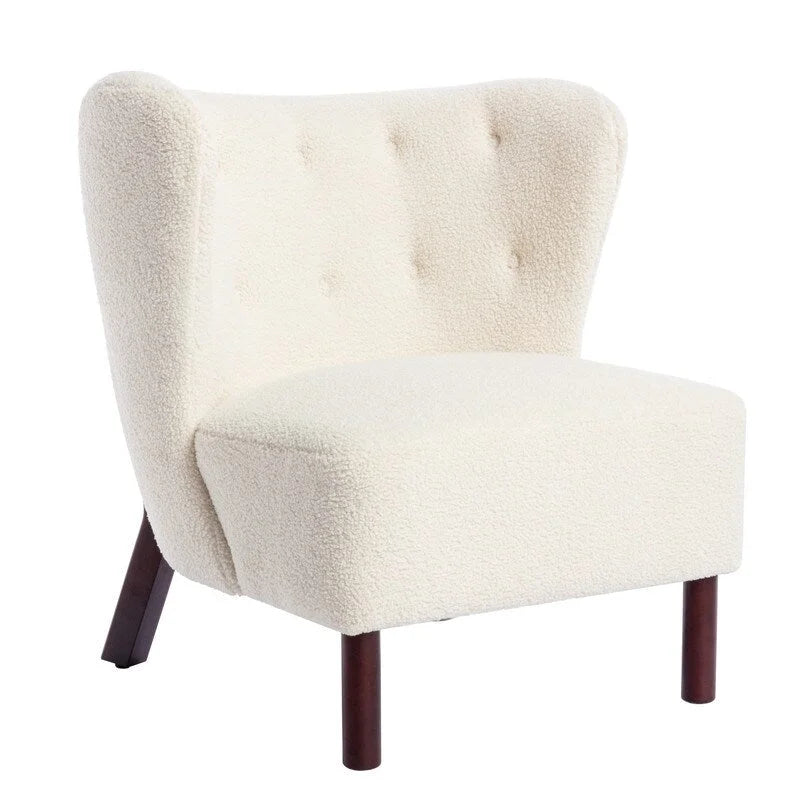 Fauteuil d'appoint, Fauteuil sans accoudoirs rembourré en peau d'agneau Sherpa, Fauteuil simple avec pieds en bois, Fauteuil de lecture moderne pour salon