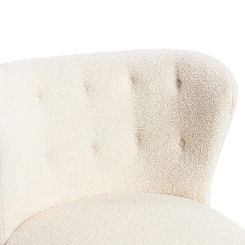 Fauteuil d'appoint, Fauteuil sans accoudoirs rembourré en peau d'agneau Sherpa, Fauteuil simple avec pieds en bois, Fauteuil de lecture moderne pour salon