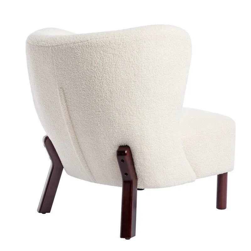 Fauteuil d'appoint, Fauteuil sans accoudoirs rembourré en peau d'agneau Sherpa, Fauteuil simple avec pieds en bois, Fauteuil de lecture moderne pour salon