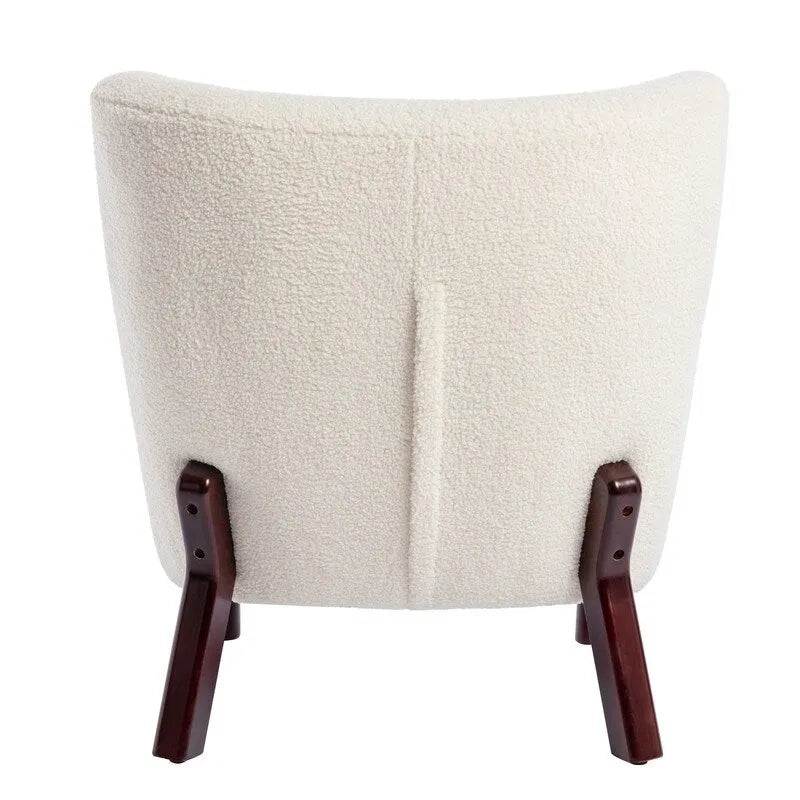 Fauteuil d'appoint, Fauteuil sans accoudoirs rembourré en peau d'agneau Sherpa, Fauteuil simple avec pieds en bois, Fauteuil de lecture moderne pour salon