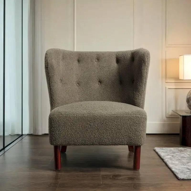 Fauteuil d'appoint, Fauteuil sans accoudoirs rembourré en peau d'agneau Sherpa, Fauteuil simple avec pieds en bois, Fauteuil de lecture moderne pour salon