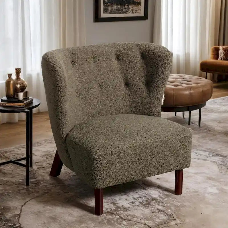 Fauteuil d'appoint, Fauteuil sans accoudoirs rembourré en peau d'agneau Sherpa, Fauteuil simple avec pieds en bois, Fauteuil de lecture moderne pour salon