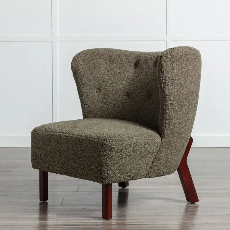 Fauteuil d'appoint, Fauteuil sans accoudoirs rembourré en peau d'agneau Sherpa, Fauteuil simple avec pieds en bois, Fauteuil de lecture moderne pour salon