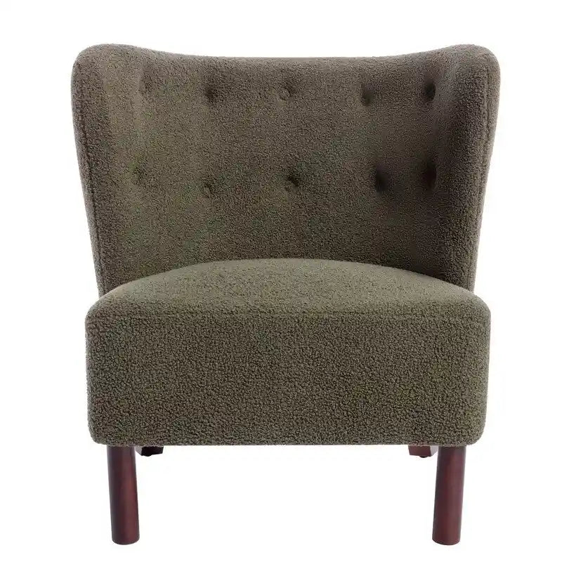 Fauteuil d'appoint, Fauteuil sans accoudoirs rembourré en peau d'agneau Sherpa, Fauteuil simple avec pieds en bois, Fauteuil de lecture moderne pour salon