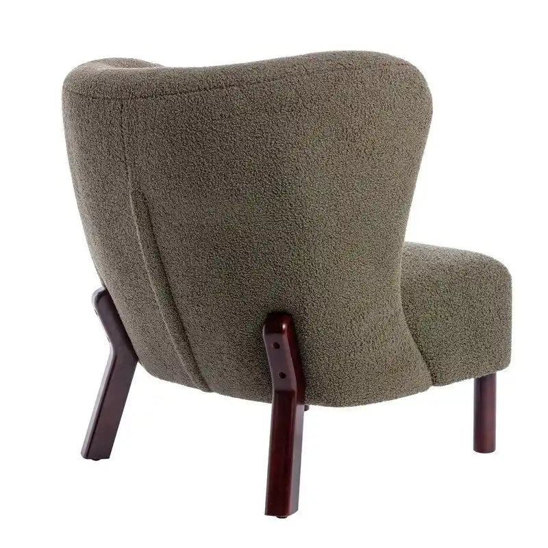 Fauteuil d'appoint, Fauteuil sans accoudoirs rembourré en peau d'agneau Sherpa, Fauteuil simple avec pieds en bois, Fauteuil de lecture moderne pour salon