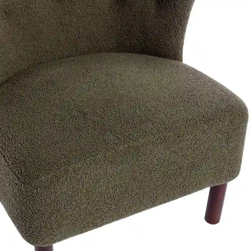 Fauteuil d'appoint, Fauteuil sans accoudoirs rembourré en peau d'agneau Sherpa, Fauteuil simple avec pieds en bois, Fauteuil de lecture moderne pour salon