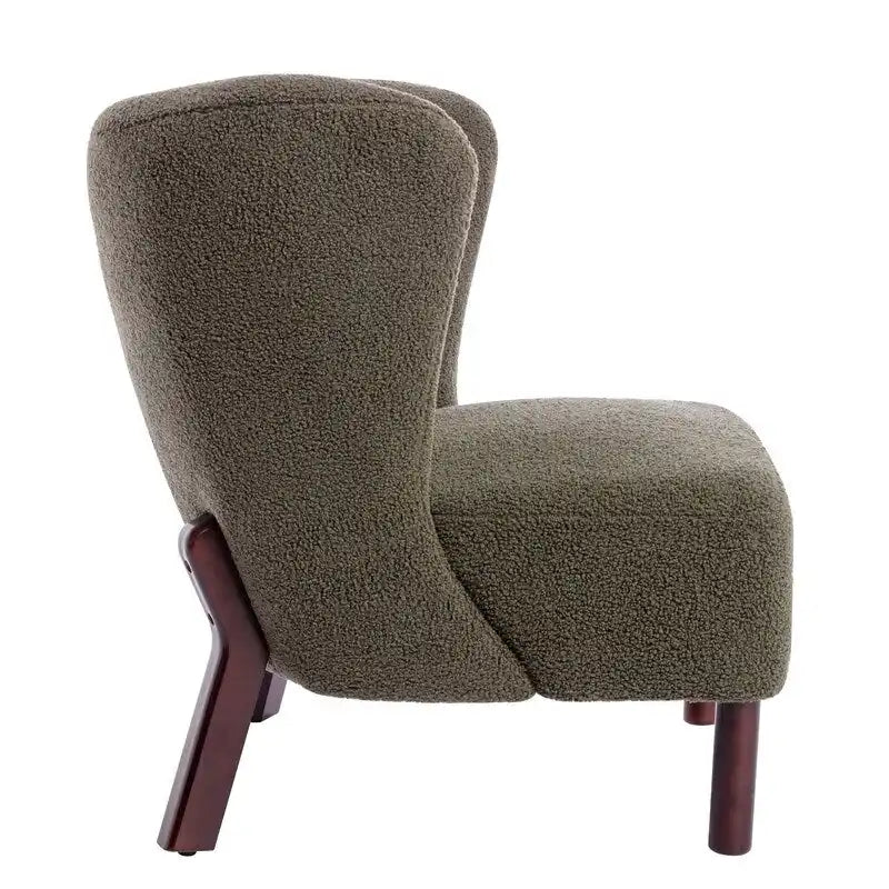 Fauteuil d'appoint, Fauteuil sans accoudoirs rembourré en peau d'agneau Sherpa, Fauteuil simple avec pieds en bois, Fauteuil de lecture moderne pour salon