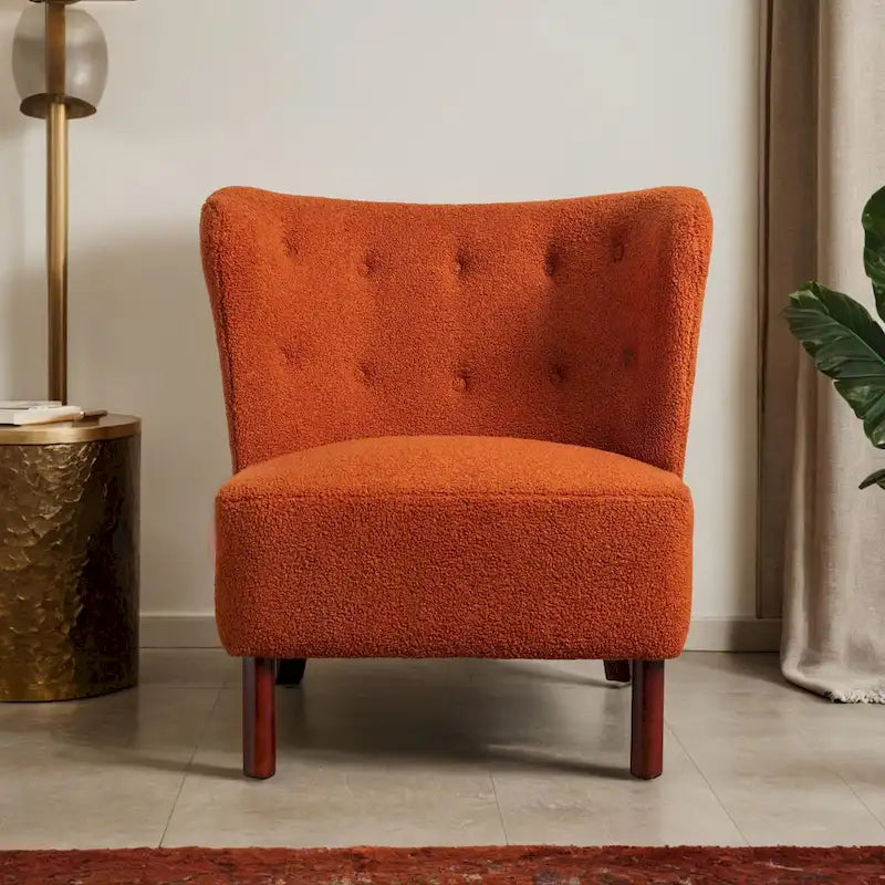 Fauteuil d'appoint, Fauteuil sans accoudoirs rembourré en peau d'agneau Sherpa, Fauteuil simple avec pieds en bois, Fauteuil de lecture moderne pour salon