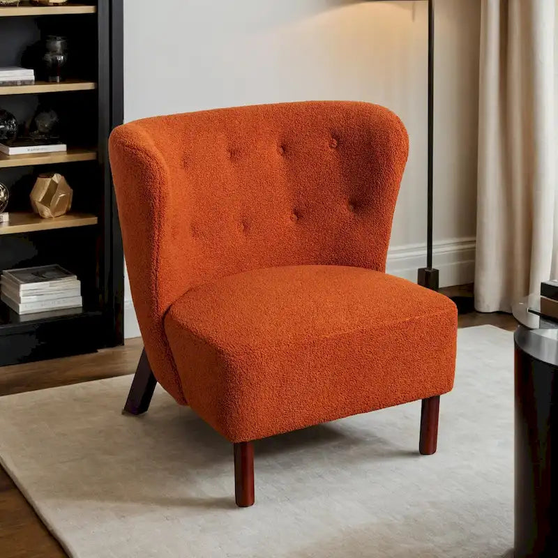 Fauteuil d'appoint, Fauteuil sans accoudoirs rembourré en peau d'agneau Sherpa, Fauteuil simple avec pieds en bois, Fauteuil de lecture moderne pour salon
