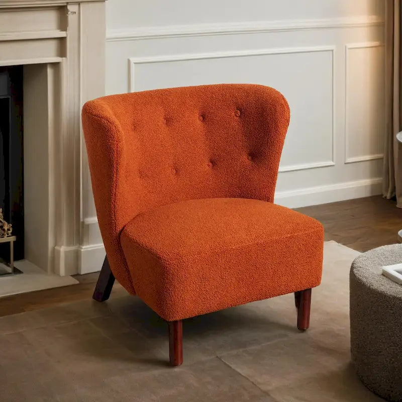 Fauteuil d'appoint, Fauteuil sans accoudoirs rembourré en peau d'agneau Sherpa, Fauteuil simple avec pieds en bois, Fauteuil de lecture moderne pour salon