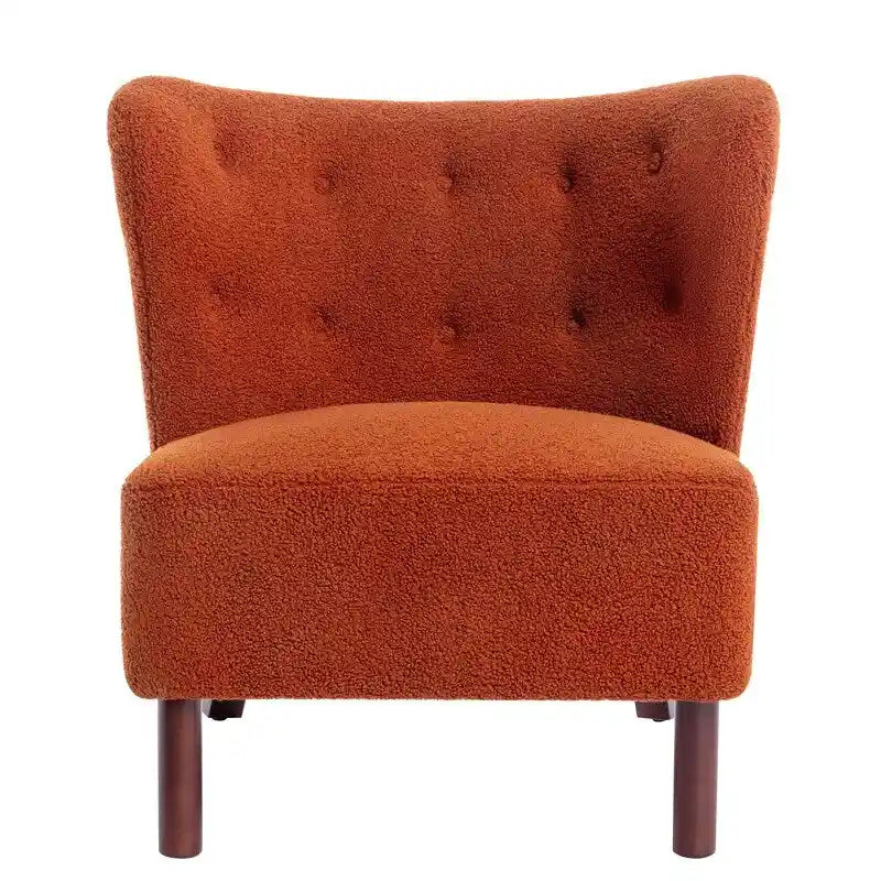 Fauteuil d'appoint, Fauteuil sans accoudoirs rembourré en peau d'agneau Sherpa, Fauteuil simple avec pieds en bois, Fauteuil de lecture moderne pour salon
