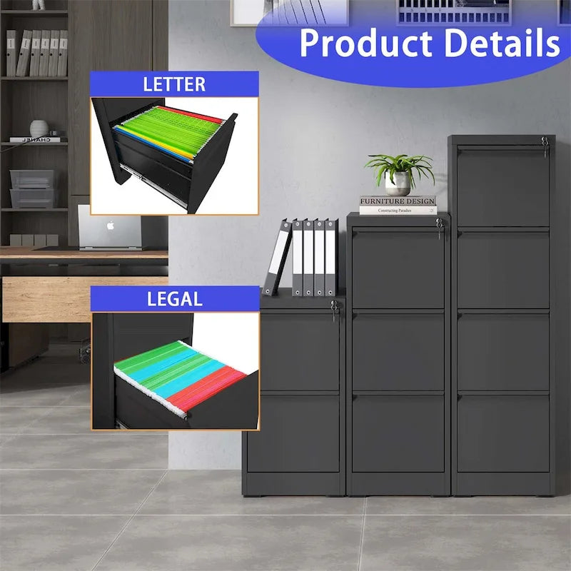 Classeur vertical métallique à 4 tiroirs avec serrure pour le bureau et la maison