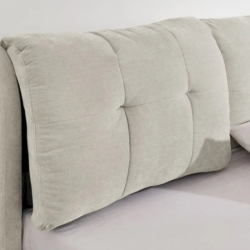 Lit plateforme Queen Size hydraulique rembourré avec rangement, tête de lit intégrée, tissu chenille, gris