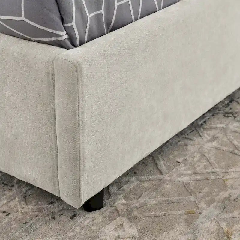 Lit plateforme Queen Size hydraulique rembourré avec rangement, tête de lit intégrée, tissu chenille, gris