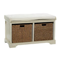 Banc de rangement en bois avec paniers en jonc de mer marron et siège rembourré - Blanc