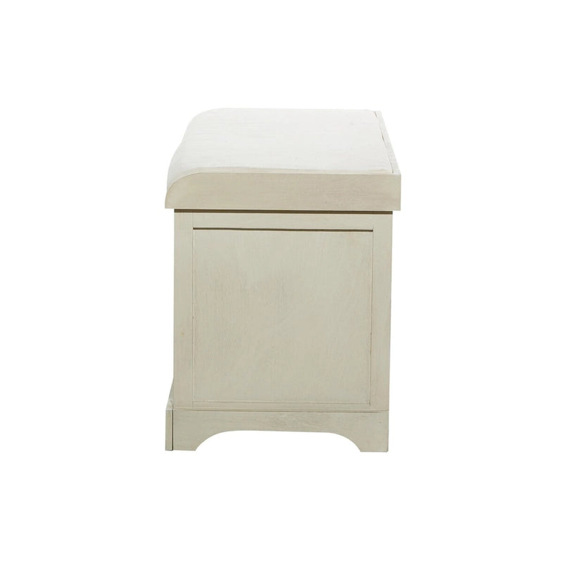 Banc de rangement en bois avec paniers en jonc de mer marron et siège rembourré - Blanc