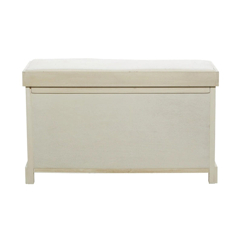 Banc de rangement en bois avec paniers en jonc de mer marron et siège rembourré - Blanc